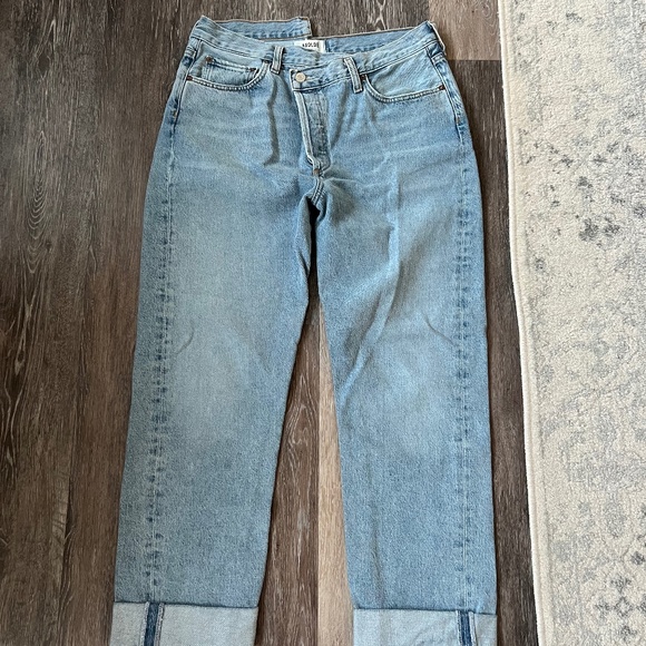 Agolde | Asymmetrical Cross Button Straight Leg Denim Jeans, Size 30 - Picture 1 of 6